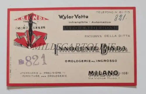 INNOCENTE BINDA HORLOSERIE MILANO - Wyler Vetta, Uhrenkarton