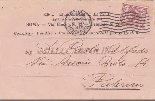 ROM - TRANSFER PHILATELISTISCHES STUDIO G. SARAZENENI 1916 Postkarte 