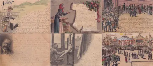 6 HANDGEZEICHNETE POSTKARTEN - Freiburg im Breisgau Deutschland 1903-1906