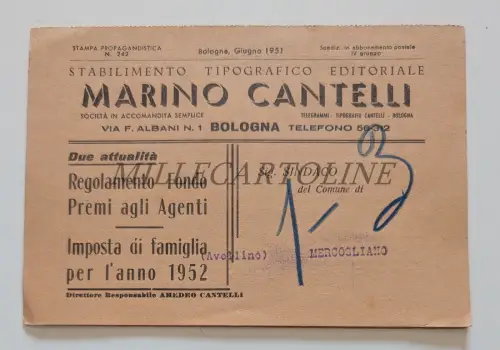 TYPOGRAFISCHE STABLIMENTO MARINO CANTELLI BOLOGNA - Cedola Commission 1951