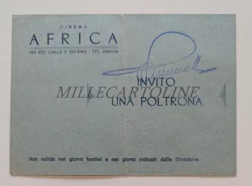 CINEMA AFRICA VIA DEI GALLA E SIDAMA ROMA - Einladungskarton Einladung Ein 196x