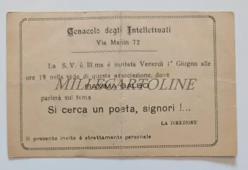 ABENDMAHLSSAAL DER INTELLEKTUELLEN FLAMME GALBO SUCHT EINEN DICHTER - Einladungskarte
