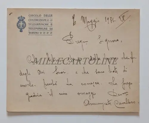 CIRCOLO CONSTRUZIONI TELEGRAFICHE TELEFONICHE TURIN - Briefkopf 1931