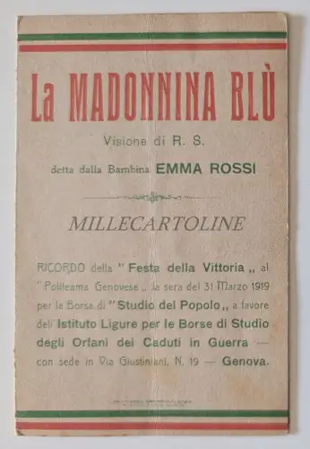 LA MADONNINA BLU GENUA FIESTA VITTORIA GENUA 1919 GEFALLENE WAISEN WWI Faltbar