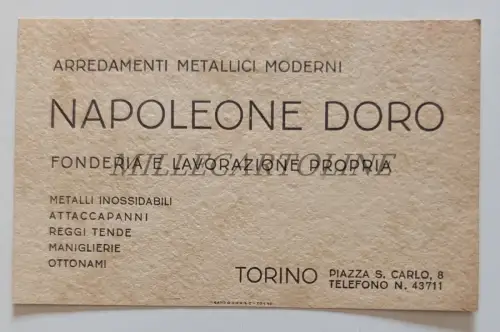 MODERNE METALLMÖBEL GIESSEREI NAPOLEONE DORO TURIN - Karton