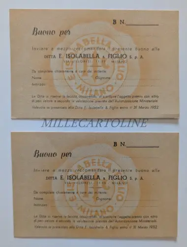 DITTA E. ISOLABELLA & FILANO - Gutschein 2 Kartons 1952