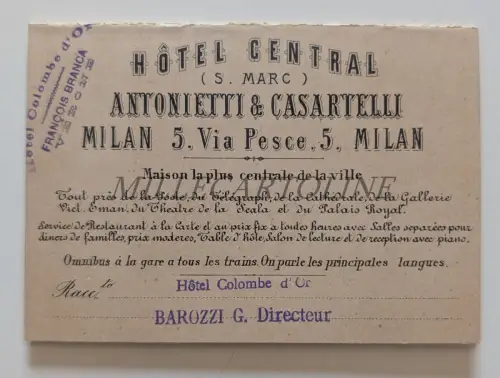 ALBERGO CENTRAL S. MARCO MILANO - Faltkarton mit Karte