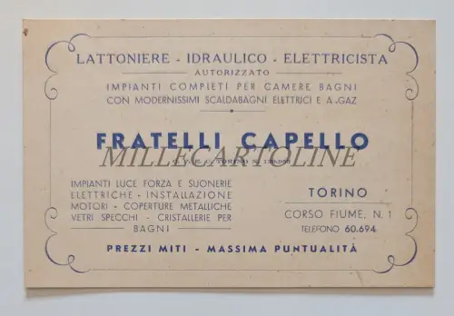 FRATELLI CAPELLO LATTONIERE HYDRAULICO ELECTRICISTA TORINO - Karton 1942