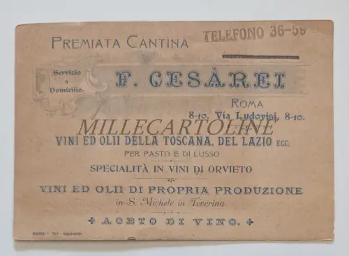 CANTINA F. CESAREI ROM WEINE UND ÖLE - Karton mit Marken Stempel 5 Cent 1906