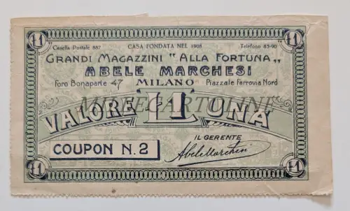 GROSSE LAGERHÄUSER ZUM GLÜCK ABELE MARCHESI MILANO - Gutschein Wert L. 1