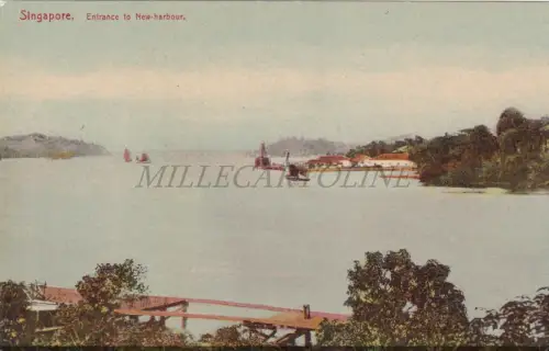 SINGAPUR - Eingang zum neuen Hafen, Postkarte