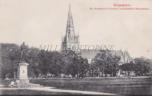 SINGAPUR - St. Andrews Cathedral and Raffles Monument, Postkarte