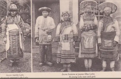 VIETNAM - Lolo Mann und Mädchen, verheiratete Lolo Dame, Postkarte