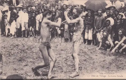 VIETNAM - Tonkin, Dorffest, La Lutte Parade, Postkarte