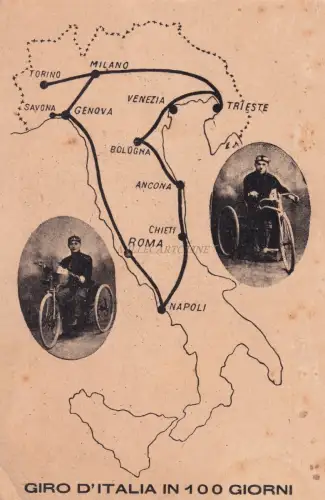 ITALIENREISE IN 100 TAGEN - Dreirad Navarra ab Turin 1920 Postkarte