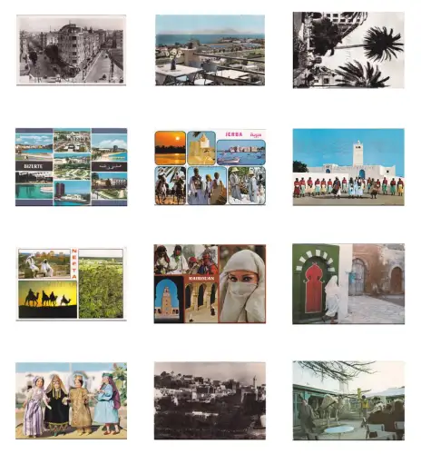 TUNESIEN - Karthago, Tunis, Jerba, Nefta, Kairouan, Hammamet, 12 Postkarten