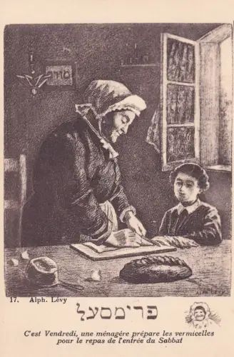 JUDAICA - Alph. Levy - Prepare les vermicelles, L'entree du Sabbat - Postkarte