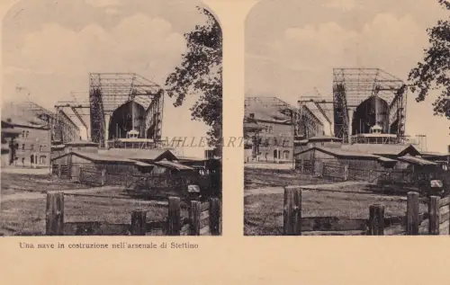 POLEN - Stettino Stettin Stettin - Schiff im Bau - Stereoview Postkarte