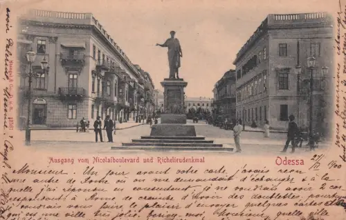 UKRAINE - Odessa Одеса - Ausgang Nicolaiboulevard Richelieudenkmal 1900 Postkarte