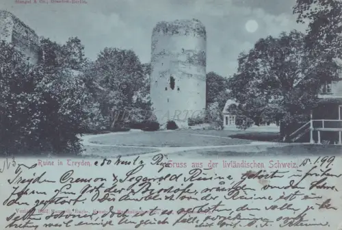 LETTLAND - Ruine in Treyden, Gruss aus der livlandischen Schweiz, Postkarte 1899