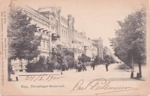 LETTLAND - Riga, Thronfolger-Boulevard, Postkarte 1900