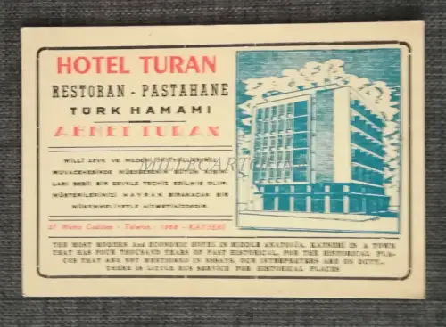 TÜRKEI - Kayserì, Hotel Turan Illustrated Card