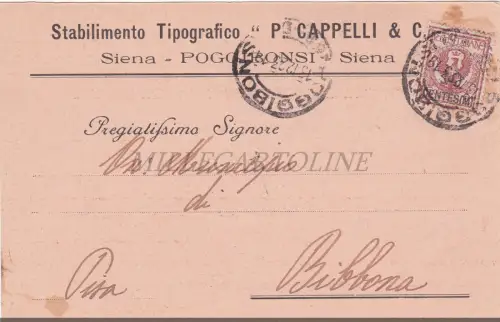 SIENA - Poggibonsi, Druckerei P. Cappelli, Postkarte 1923