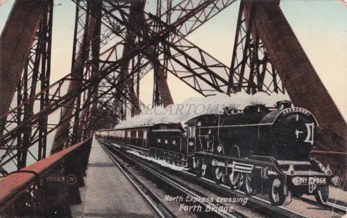 SCHOTTLAND - Forth Bridge, North Express Crossing, Postkarte 1910 Zug