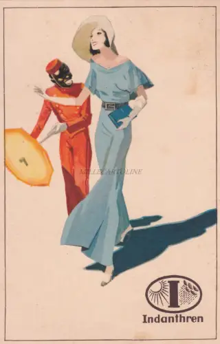 WERBUNG - Indanthren - Frau und Concierge - Dudovich 1932 Postkarte
