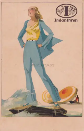 WERBUNG - Indanthren - Frau am Meer - Dudovich 1932 Postkarte