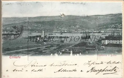 TRIEST - Laterne und Hafen - Postkarte im Koffer mit 12 Bildern 1901