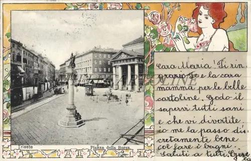 TRIEST - Piazza della Borsa 1900 Postkarte Ed.L.Smolars Jugendstil