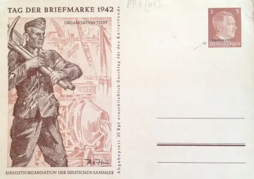 § POSTKARTE 3P. UKRAINE 1942, AXT - HEW DRAWING