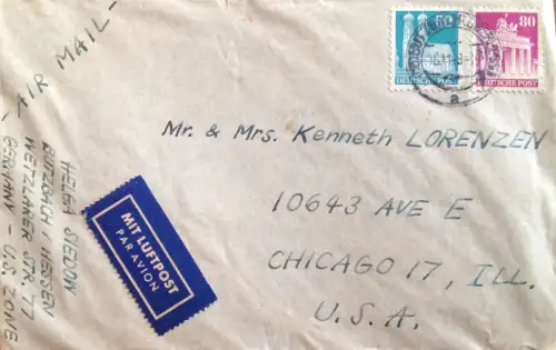 § DEUTSCHLAND 1948 INTERALLIIERTE ZONE (50 + 80 P.) - LUFTPOST VON ESSEN NACH CHICAGO