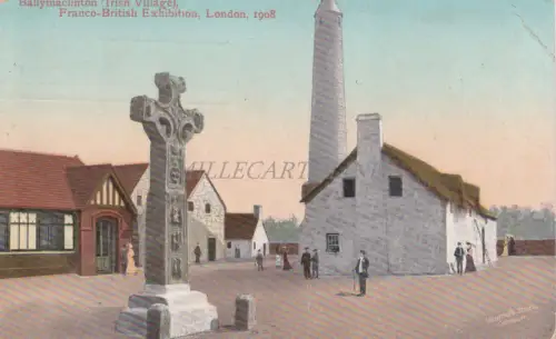 ENGLAND - London Exhibition, Ballymaclinton (Irish Village), Postkarte 1908
