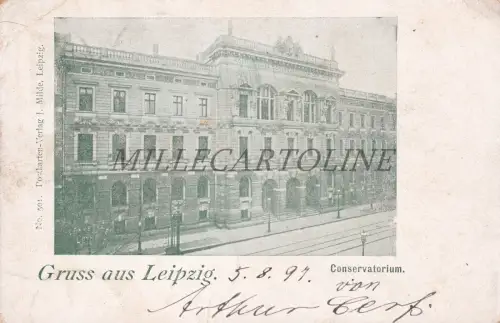 DEUTSCHLAND - Leipzig, Gruss aus, Konservatorium, Postkarte 1897/98
