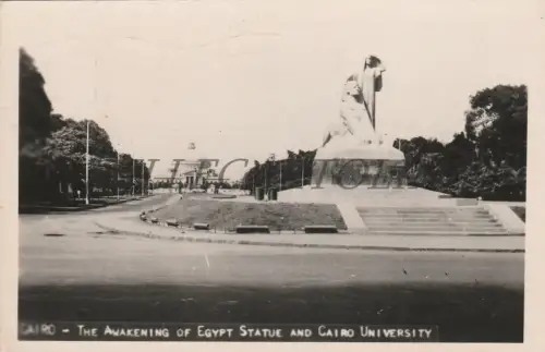 ÄGYPTEN - Kairo, The Awaneking of Egypt Statue and University, Fotopostkarte 1962