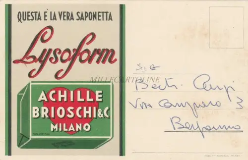 LYSOFORM - Achille Brioschi Milano - Seife 1938 Werbekarte