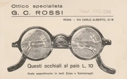 OPTIK - Werbekarton Firma G.C.Rossi Optico, Lieferant Papst Pius XI