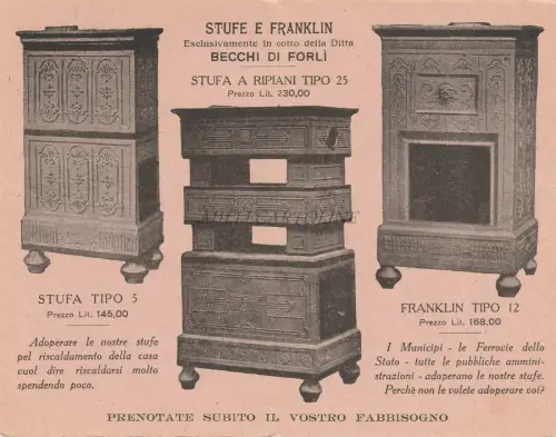 ÖFEN UND FRANKLIN - Becchi Forlì STIR Neapel 1900 Doppelte Werbekarte