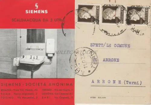 SIEMENS - 5 Liter Durchlauferhitzer - Florenz, Arrone 1938 Werbekarte