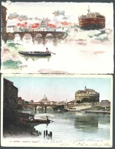 ROM - 2 Postkarten (handgezeichnete und kolorierte Postkarte) Engelsburg 1905