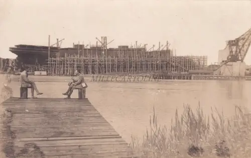 MONFALCONE - Werft und Schiff im Bau WWI Fotokarte