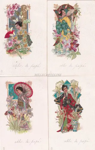 JAPAN - Geisha - 4 Postkarten Serie 874 Stab.Lit.A.Scrocchi Milano 1904