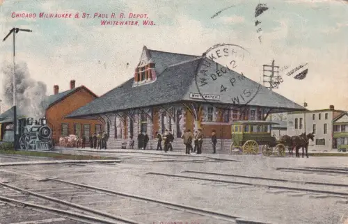 WISCONSIN - Whitewater - Chicago Milwaukee & St.Paul R.R.Depot 1908 Postkarte