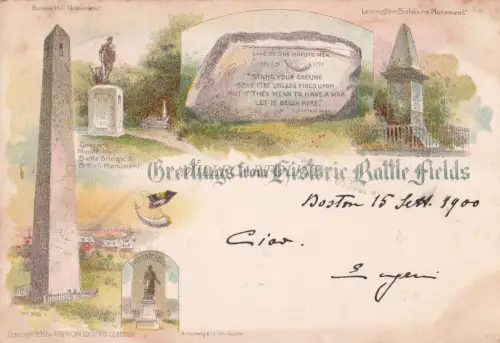 MASSACHUSETTS - Boston - Greetings from Historic Battlefields 1900 Postkarte