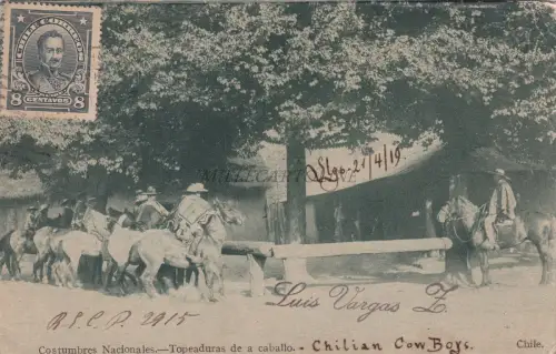 CHILE - Nationale Gepflogenheiten - Pferdeanschläge 1919 Postkarte via Panama
