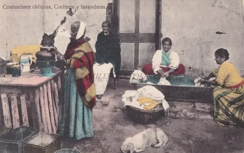 CHILE - Chilenische Bräuche, Köchin und Wäscherinnen 1911 Postkarte Talcahuano