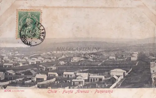 CHILE - Punta Arenas - Panorama, Peleteria El Zorro Magellanes 1904 Postkarte