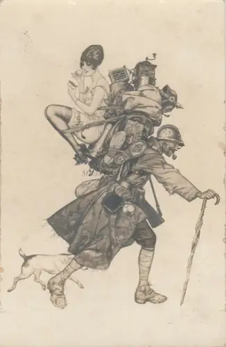 MILITÄR WWI - Soldat und Frau mit Gepäck - Ansichtskarte
